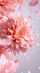   A macro shot of a rose exhibiting droplets of water cascading off its petals
