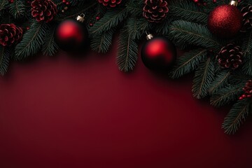 Festive Christmas background with ornaments pine branches