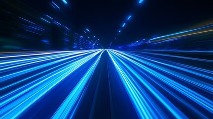 Luminous blue lines speed. Neon color glowing lines background, high-speed light trails effect....