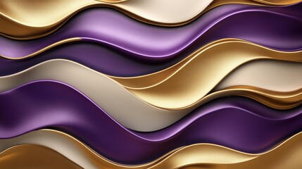 Fototapeta premium Wavy Golden and Purple Metallic 3D Background