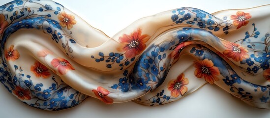 Hand Painted Silk Scarf with Floral Design