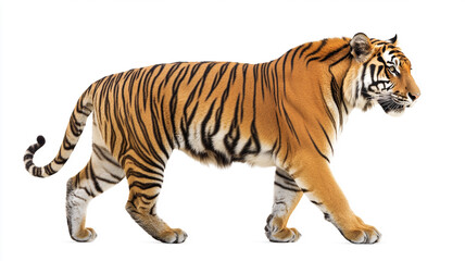 Obraz premium Side view of a tiger walking isolated on white background