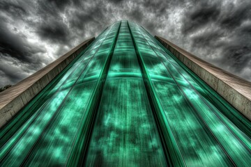 Fototapeta premium Majestic modern skyscraper touching the stormy skies