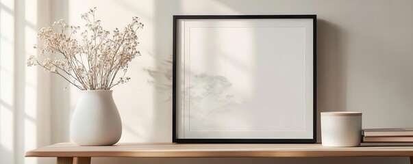 Fototapeta premium Generate a close-up shot of a framed poster within a mockup, highlighting textures and realistic lighting to create a captivating visual