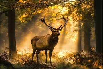 Majestic stag in autumn at sunset