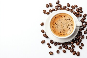 Cozy Coffee Cup Surrounded by Fresh Coffee Beans