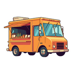 Cartoon Style Orange Food Truck isolated on white background