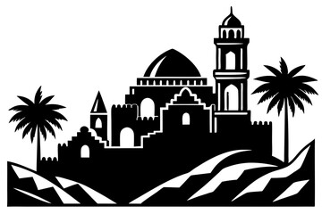 Algerian Casbah Silhouette of Traditional North African Architecture Vector Illustration