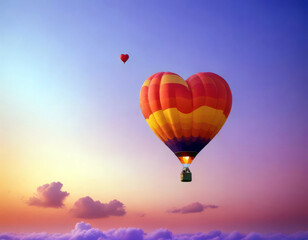 Obraz premium Bright heart-shaped balloon floats above the clouds high in the sky