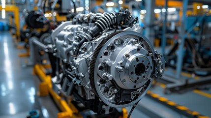 Fototapeta premium Automotive Engine Production Line in a Modern Factory – Industrial Engineering and Precision Manufacturing