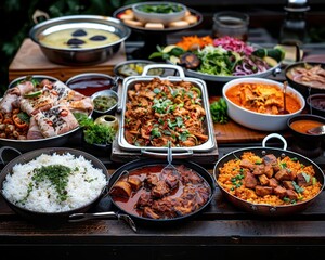 Fototapeta premium Traditional food from different cultures, vibrant colors, photography, detailed, inviting