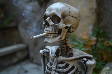Skeleton smoking a cigarette representing the dangers of smoking