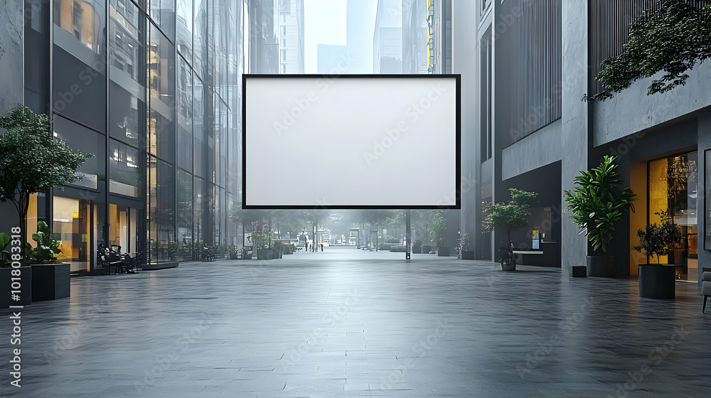 Canvas Prints Urban setting featuring a blank advertising screen in a modern plaza.