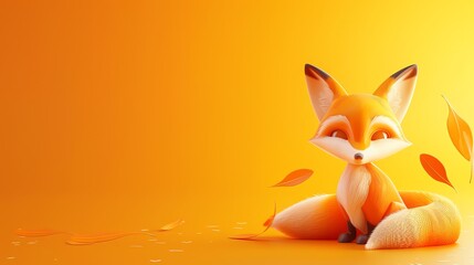 A cartoon fox in front of an orange background.