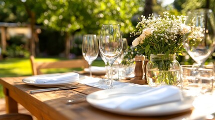 Fototapeta premium beautifully set table for dinner in the garden
