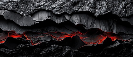 Volcanic rock texture, high-resolution 3D render, black and red tones, isolated on white background