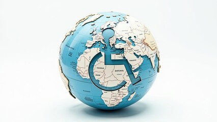 Global representation of disability icon on world map, acknowledging International Day of Persons with Disabilities, 3 December, awareness concept