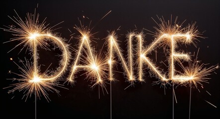 danke lettering sparkler sparks on plain black background
