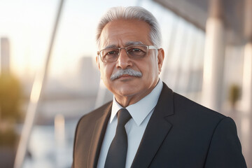senior indian business man standing at office
