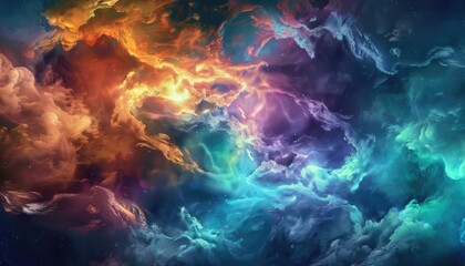 Fototapeta premium Abstract Cosmic Landscape with Vibrant Nebulae and Stars