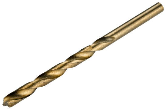 Drill bit golden color isolated on a transparent background. Completely in focus.