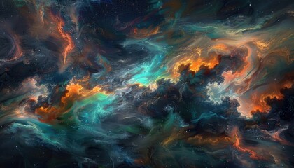 Fototapeta premium Abstract Cosmic Nebula with Swirling Colors and Scattered Stars