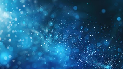 Blue abstract background with glowing particles and bokeh effect. Suitable for digital design or technology themes.