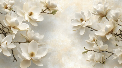A close-up of blooming magnolias forming a soft and textured floral background