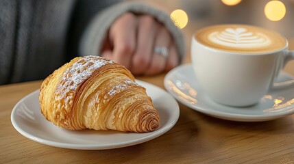 croissants and cup of coffee on a table in a street cafe