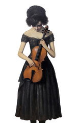PNG Woman is depicted with black mascara running down her face due to tears playing violin painting cello entertainment.