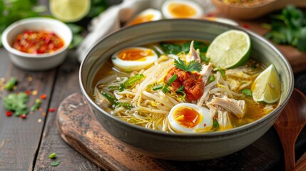 Indonesian Chicken Noodle Soup with Lime and Chili