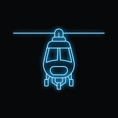 Blue neon sign of a helicopter flying in the night sky