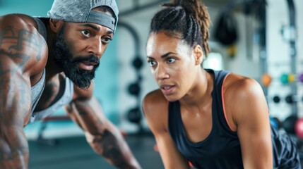 A fitness instructor or coach leading a challenge with supportive guidance and encouragement , wide background