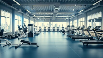 A modern fitness center with state-of-the-art equipment and spacious workout areas , wide background