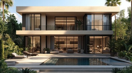 Modern Villa with Pool and Lush Greenery