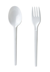 White disposable plastic spoon and fork