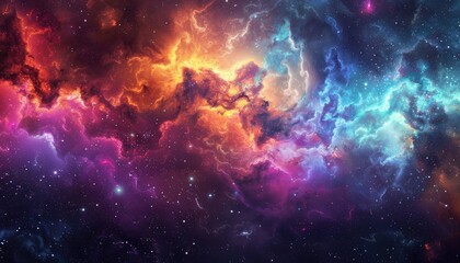 Obraz premium A Cosmic Canvas of Glowing Nebulae and Scattered Stars