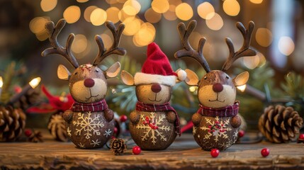 Festive Reindeer Decorations with Christmas Bokeh Lights