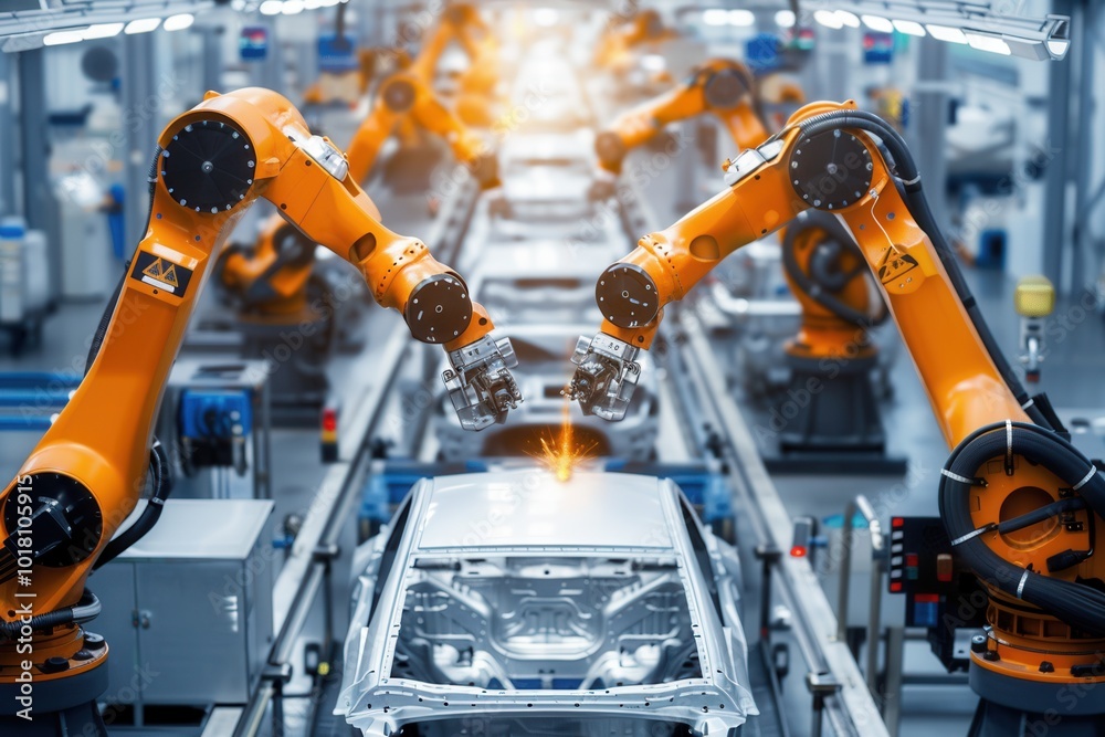 Leinwandbilder robotic arms perform precise assembly tasks on vehicles within a state-of-the-art manufacturing faci