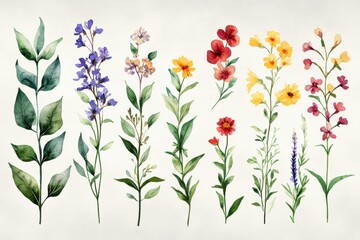botanical watercolor collection, gorgeous hand-drawn watercolor set with herbs, wildflowers, and spices in a charming banner design adds botanical beauty to your project