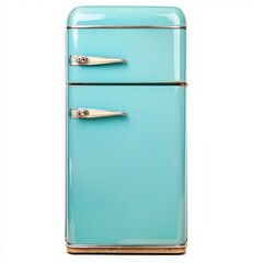Vintage retro refrigerator on white background. Old fridge