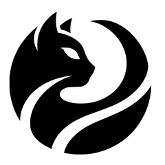 Cat head silhouette vector with white background. Vector Of cat Head Silhouette