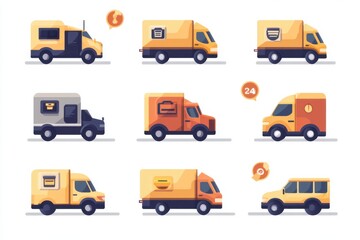 Delivery Truck icon set. Express delivery trucks icons. Fast shipping truck. Free delivery 24 hours. Logistic trucking sign