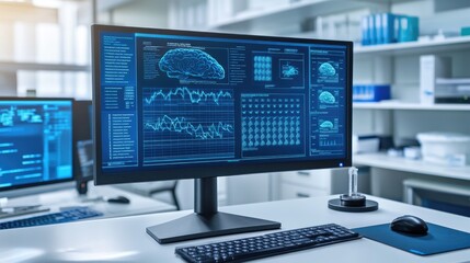 Fototapeta premium A digital representation of a human genome sequence displayed on a biologist's computer monitor.