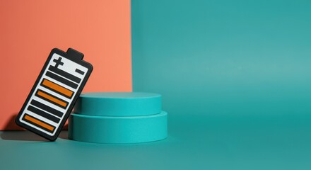 Colorful modern battery-shaped decor against vibrant background
