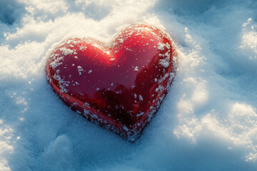 Fototapeta premium heart on snow texture, top view 