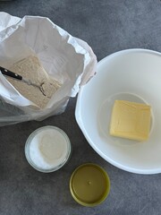 baking ingredients for baking in kitchen