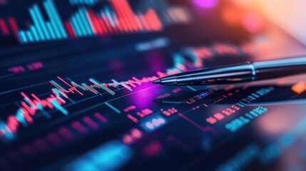 Obraz premium A modern financial graph displayed on a digital tablet with a background of business documents and a pen, highlighting stock market trends.