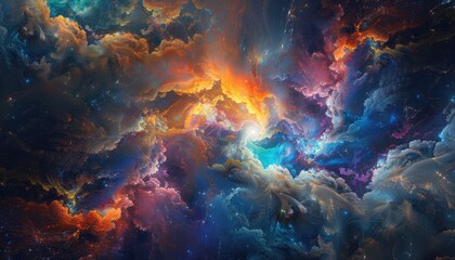 A cosmic nebula with swirling clouds of gas and dust, illuminated by a distant star.