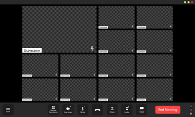 Virtual meeting with a grid of empty participant boxes reflecting a quiet, collaborative online environment